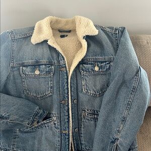 GAP Blue Jean Jacket with Cream Sherpa Lining
